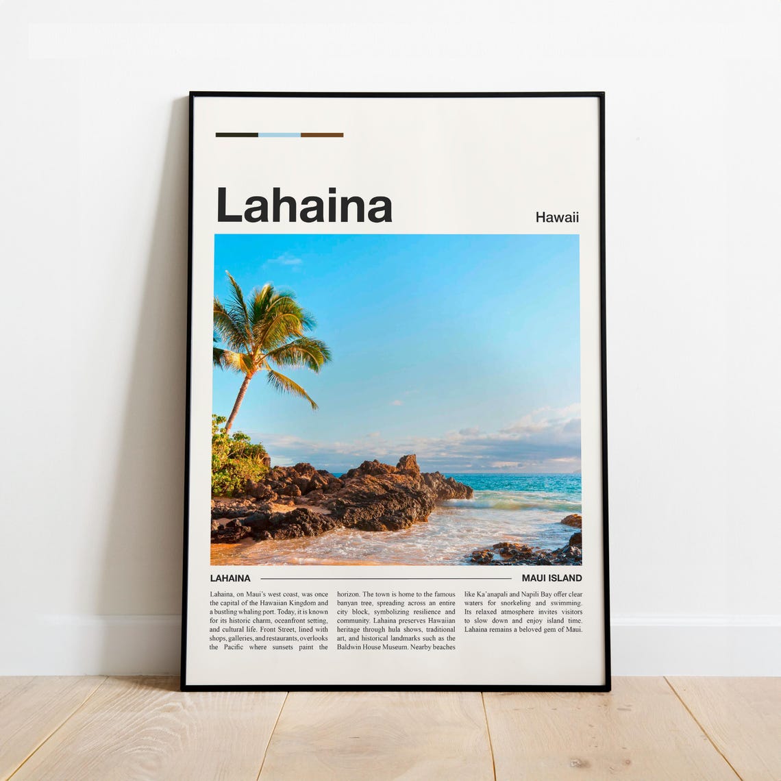 Lahaina Hawaii Minimalist Travel Poster with Palm Beach Scene