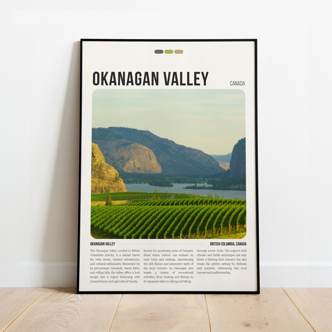 Okanagan Valley Canada Vineyards Lake Mountains Travel Photo Poster