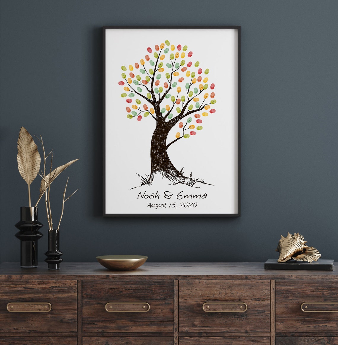 Brown Fingerprint Tree Guest Book Wedding Thumbprint Tree Ink Painting Thumbprint Tree Family Fingerprint Tree - Image 2