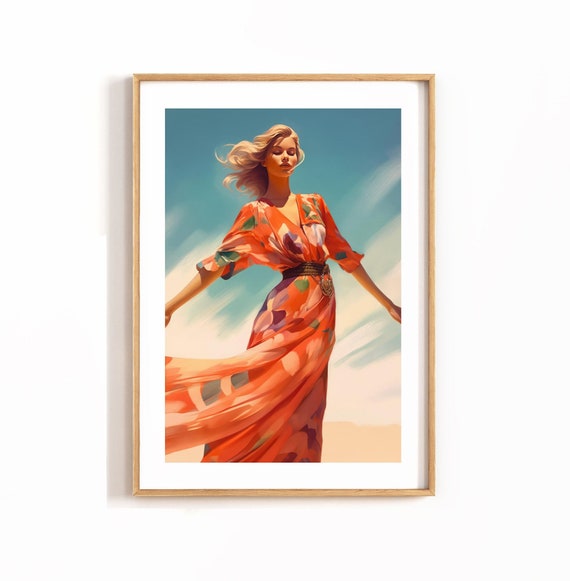 Fashion Art Elegant Woman In Flowing Dress Modern Wall Decor Instant