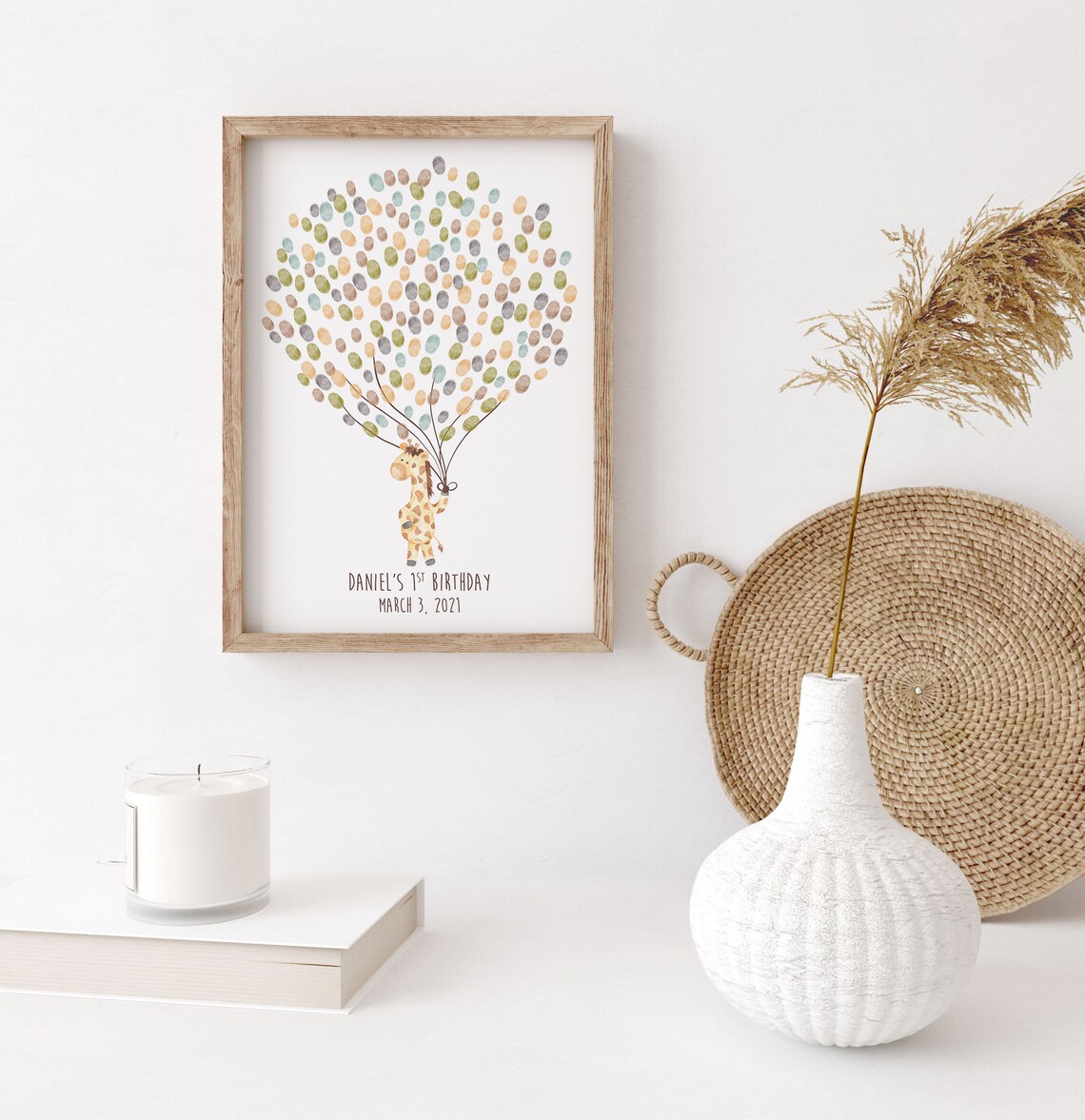 Baby Giraffe Guest Book, Watercolor Thumbprint Tree - Image 4