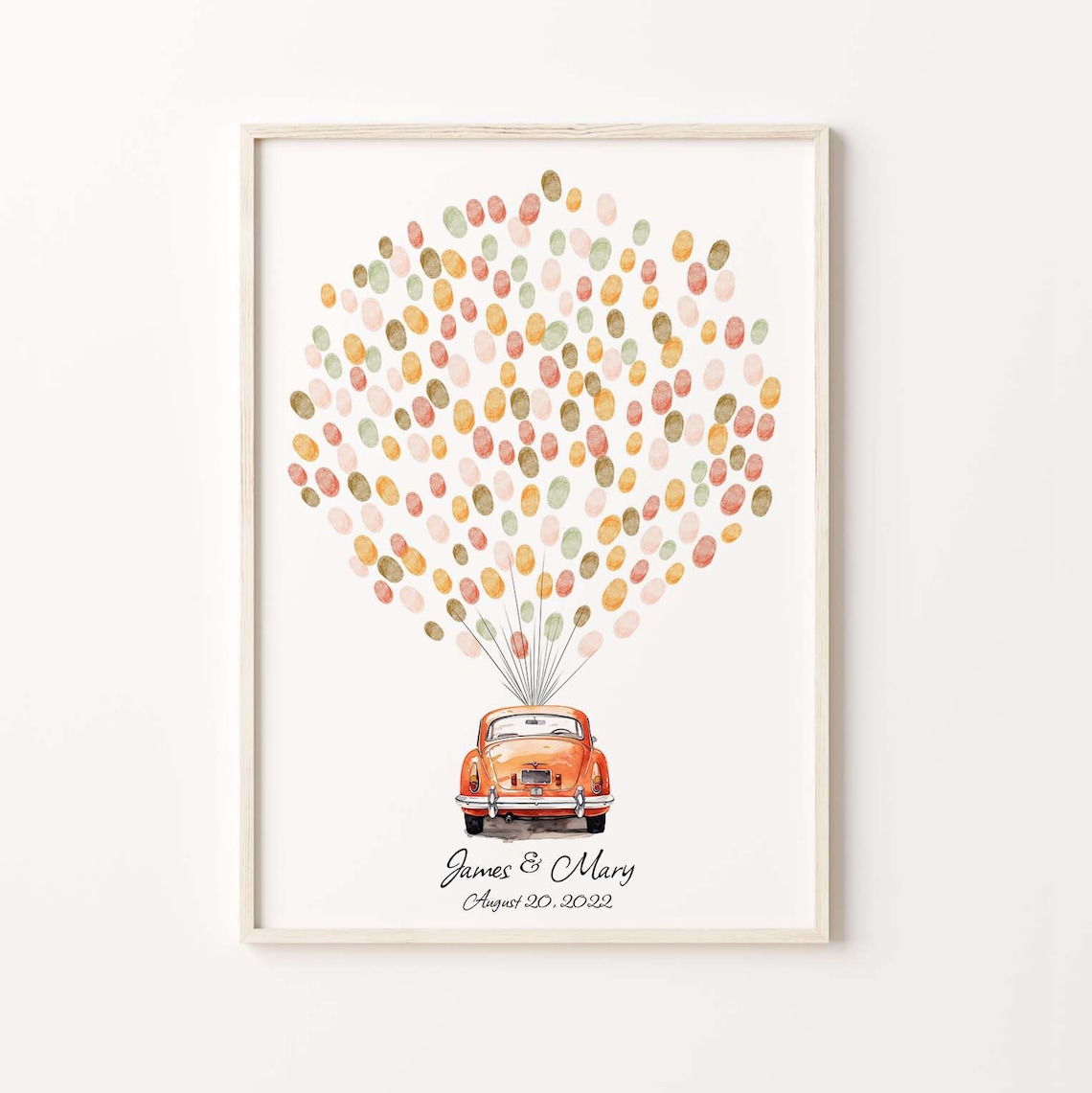 Classic Red Car Watercolor Wedding Guest Book Print