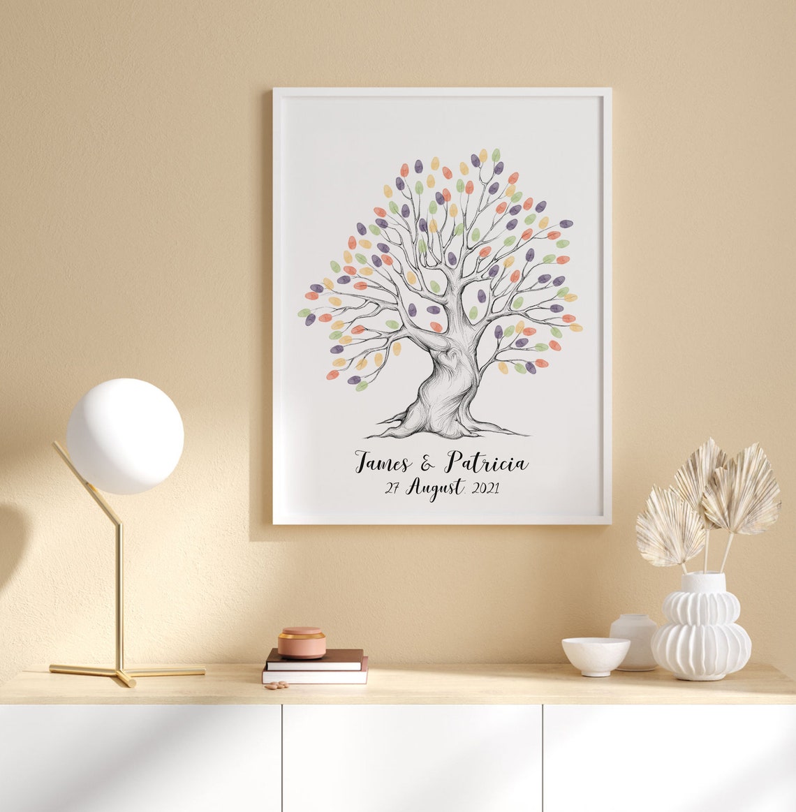 Wedding Sketch Fingerprint Tree Guest Book Wedding Thumbprint Tree Sketch Thumbprint Tree Family Fingerprint Tree - Image 4