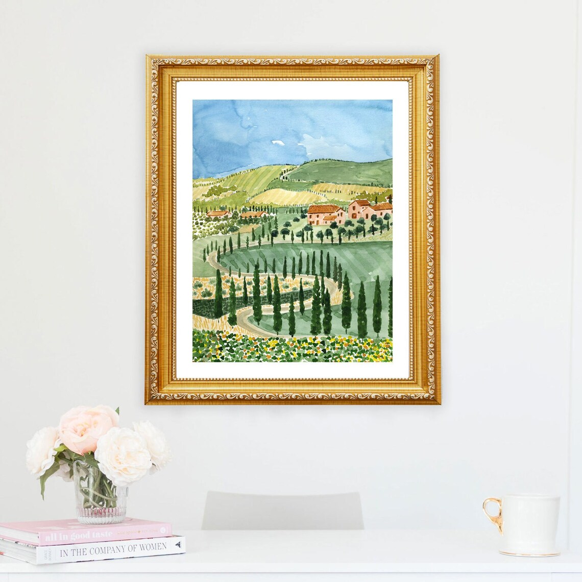 Tuscany Watercolor Travel Poster, Italy Countryside - Image 2
