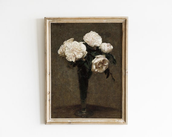 Rose Oil Painting Print, Vintage Floral Still Life