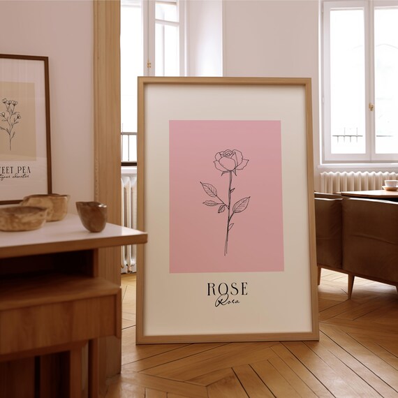 Rose Line Art Print, Minimalist Floral Decor