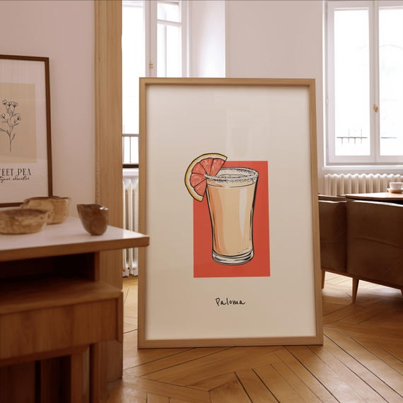 Paloma Cocktail Illustration Print Stylish Bar Wall Art Framed Or Unframed Poster Gift For Enthusiasts