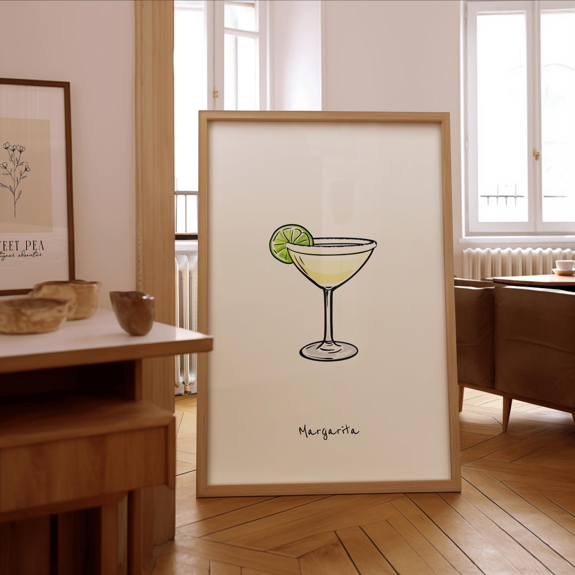 Margarita Cocktail Line Art Minimalist Bar Cart Kitchen Poster