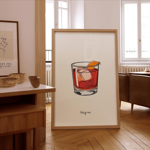 Negroni Cocktail Art Print Minimalist Bar Decor Framed Or Unframed Poster For Lovers