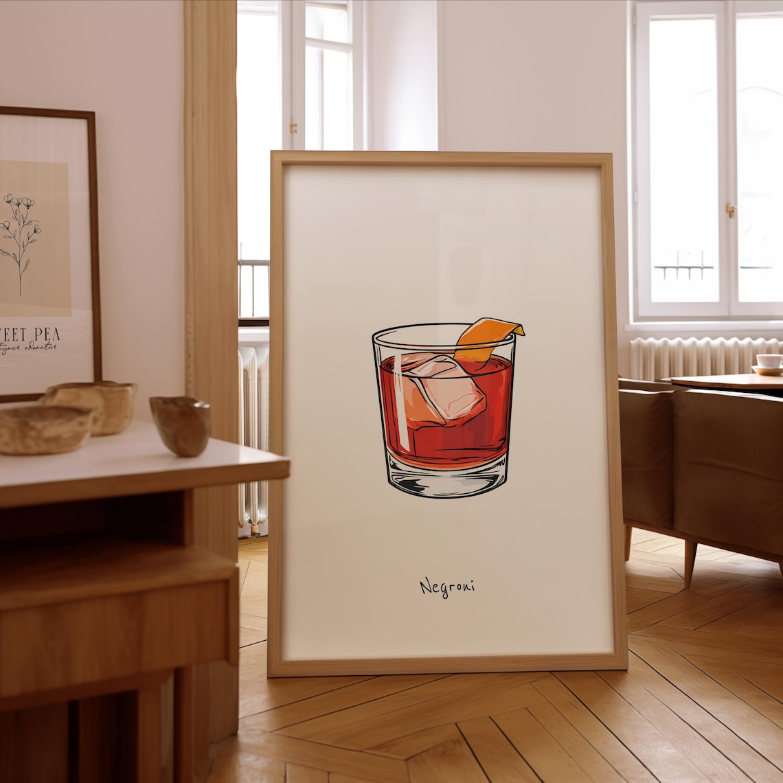 Classic Negroni Cocktail Sketch Illustration Orange Peel Aperitivo Poster