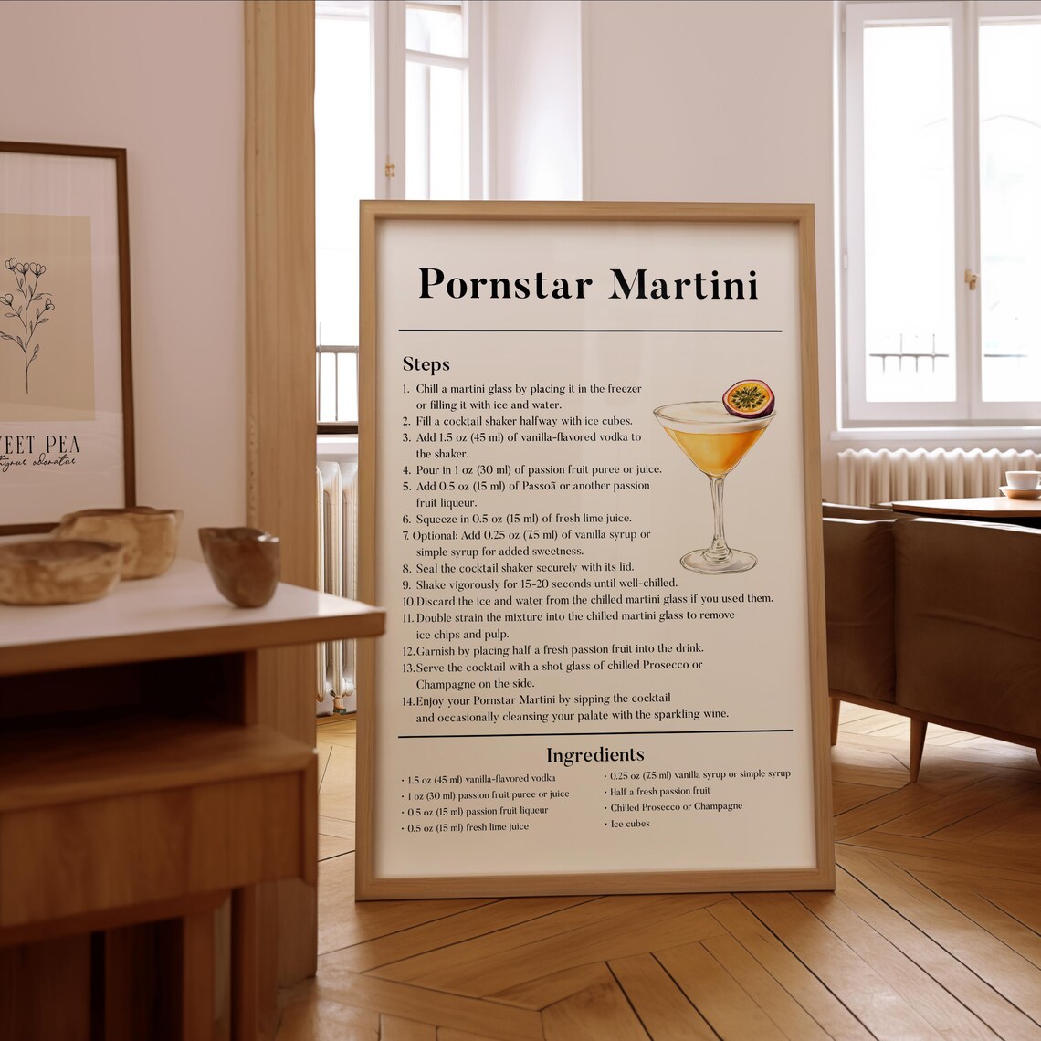 Pornstar Martini Recipe Steps and Ingredients Cocktail Kitchen Decor Poster