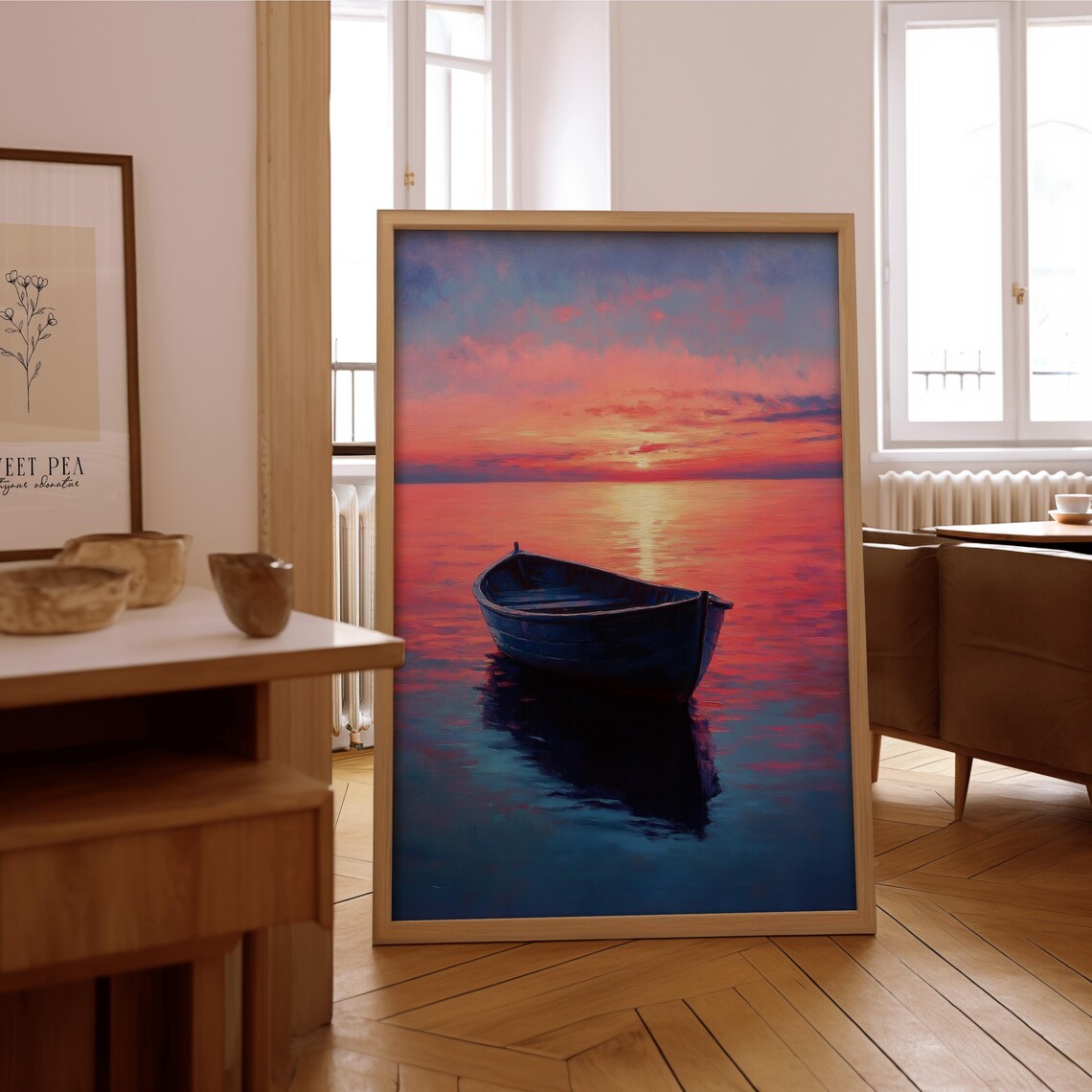 Impressionist Boat At Sunset, Vintage Poster