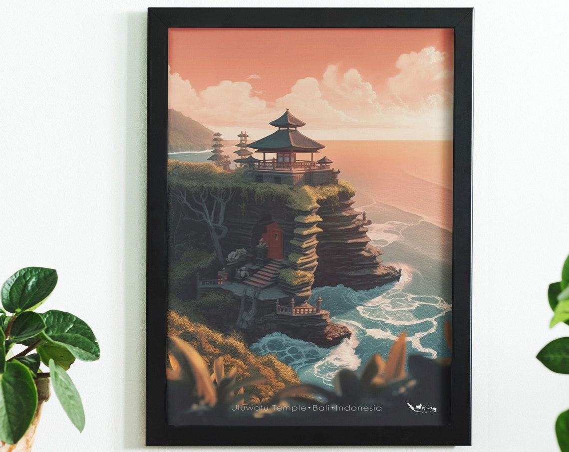 Uluwatu Temple Bali Clifftop Shrine at Sunset Seascape Travel Poster