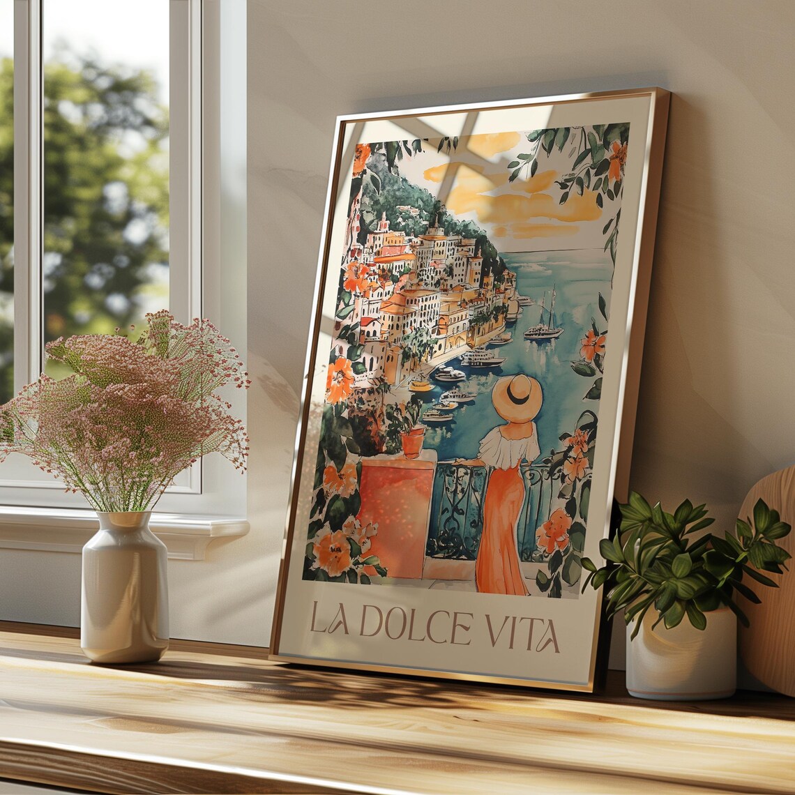 La Dolce Vita Amalfi Coast Sunset Watercolor Travel Wall Poster - Image 3