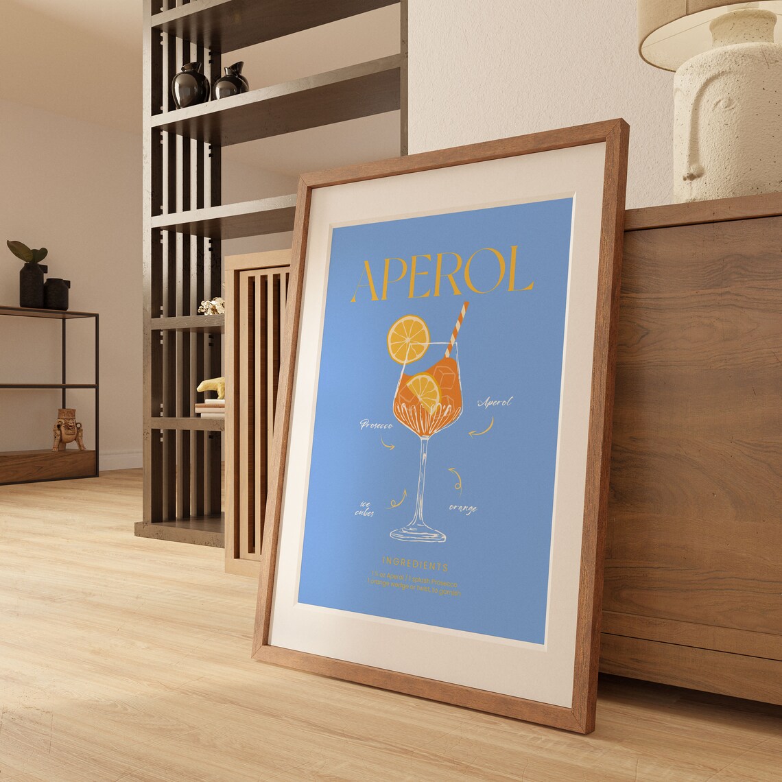 Aperol Spritz Cocktail Recipe Blue Vintage Illustration Art Poster - Image 2