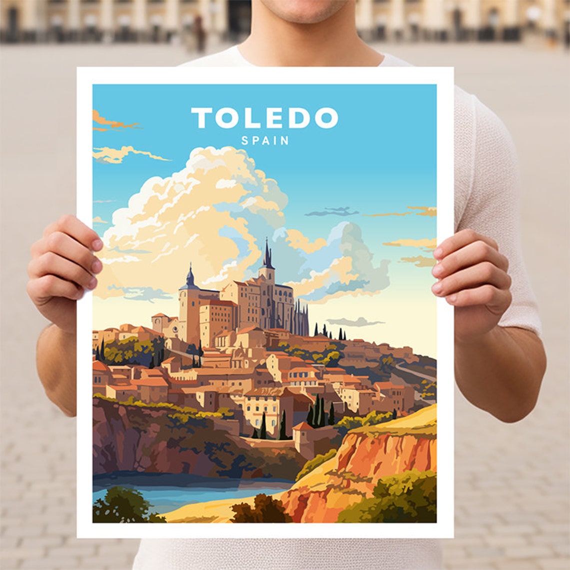 Toledo Spain Old Town Cathedral Cliff River Gorge Travel Poster Art