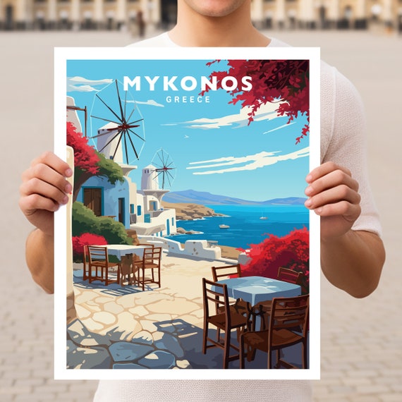 Mykonos Greece Travel Poster, Europe Wall Art