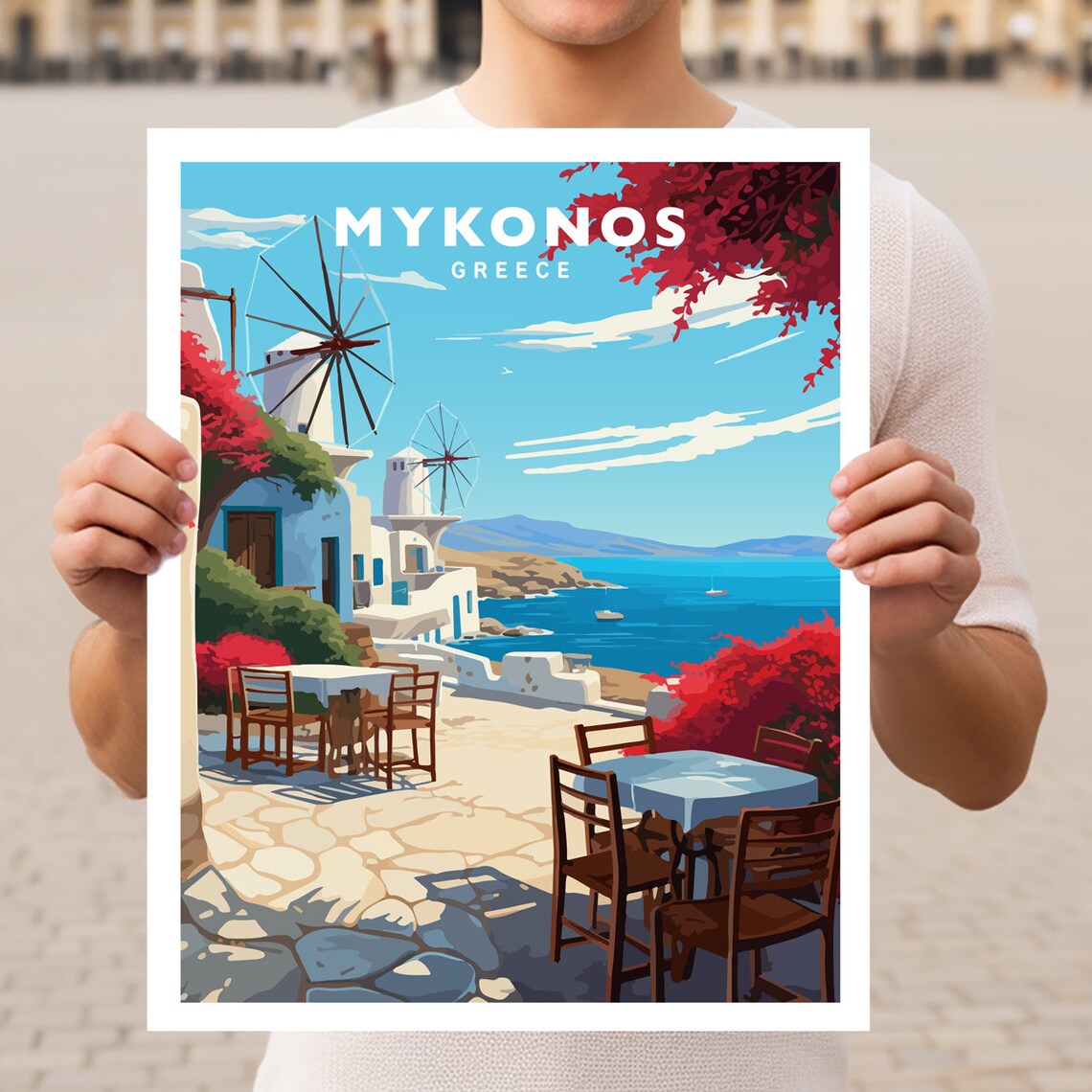 Mykonos Greece Travel Poster, Europe Wall Art