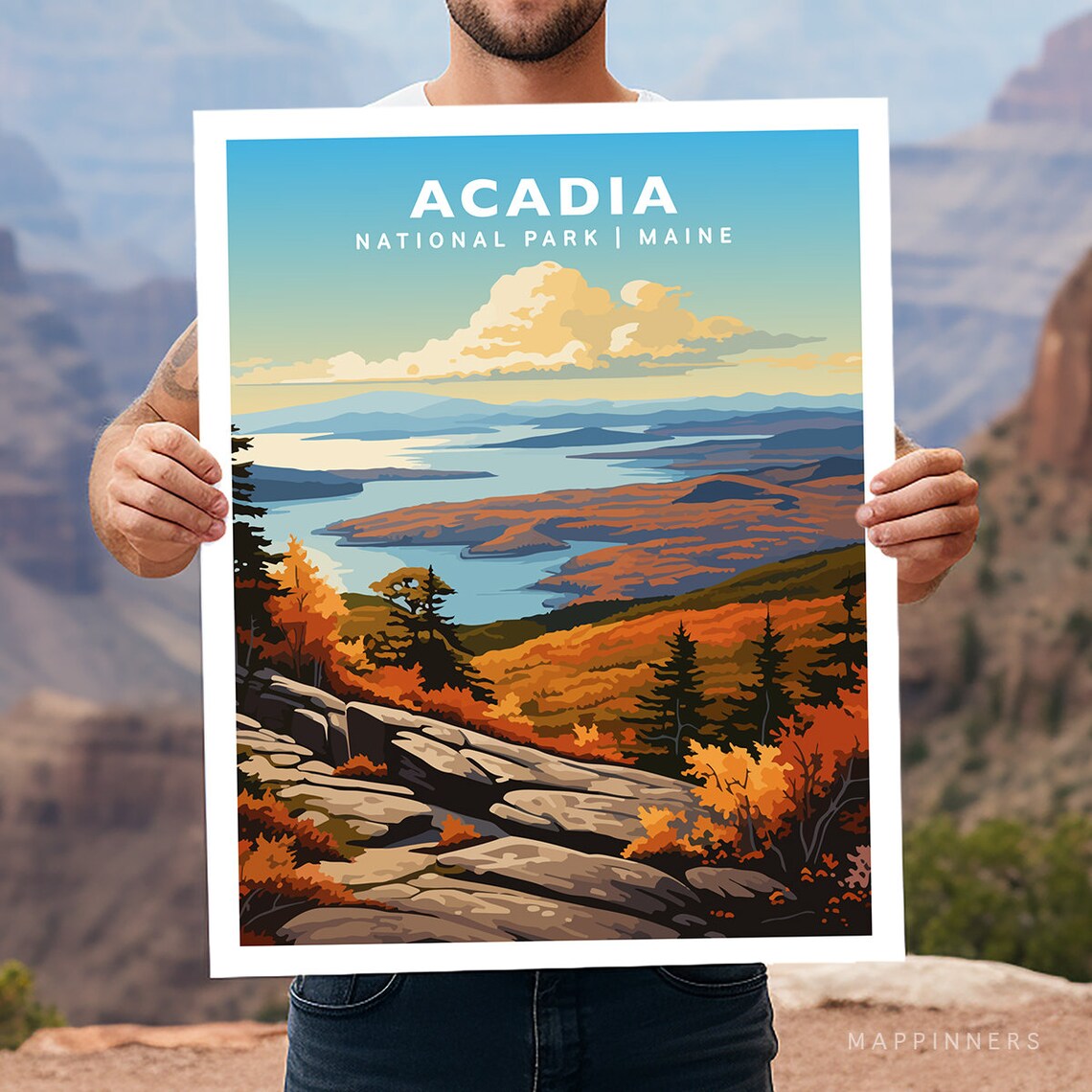 Acadia National Park Maine Travel Poster, Hiking