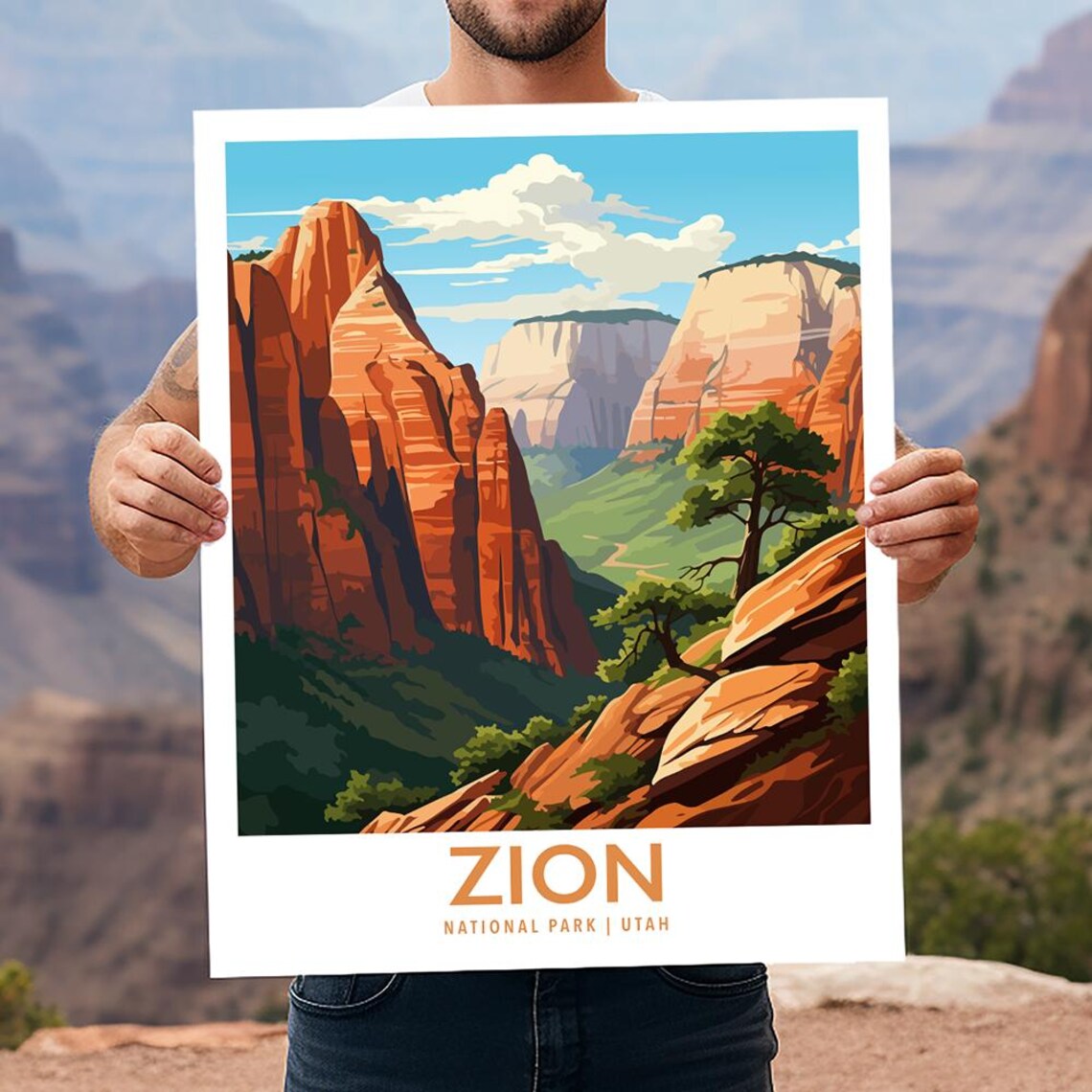Zion National Park Utah Travel Poster, Hiking Gift
