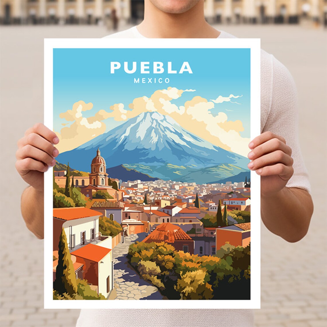 Puebla Mexico Travel Poster, Cultural Wall Art