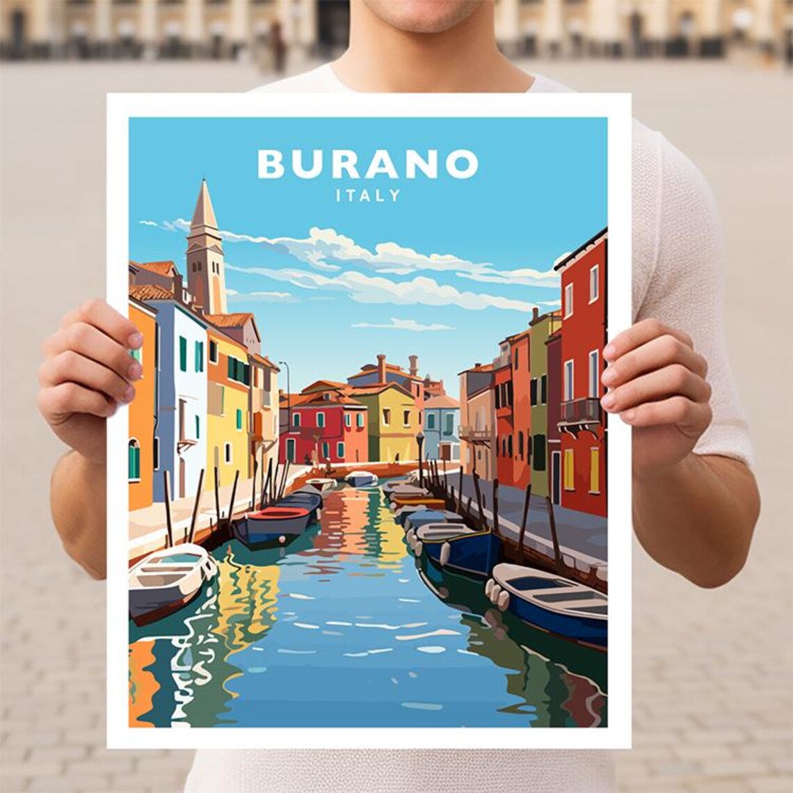 Burano Italy Colorful Canal Houses Boats Venetian Lagoon Poster
