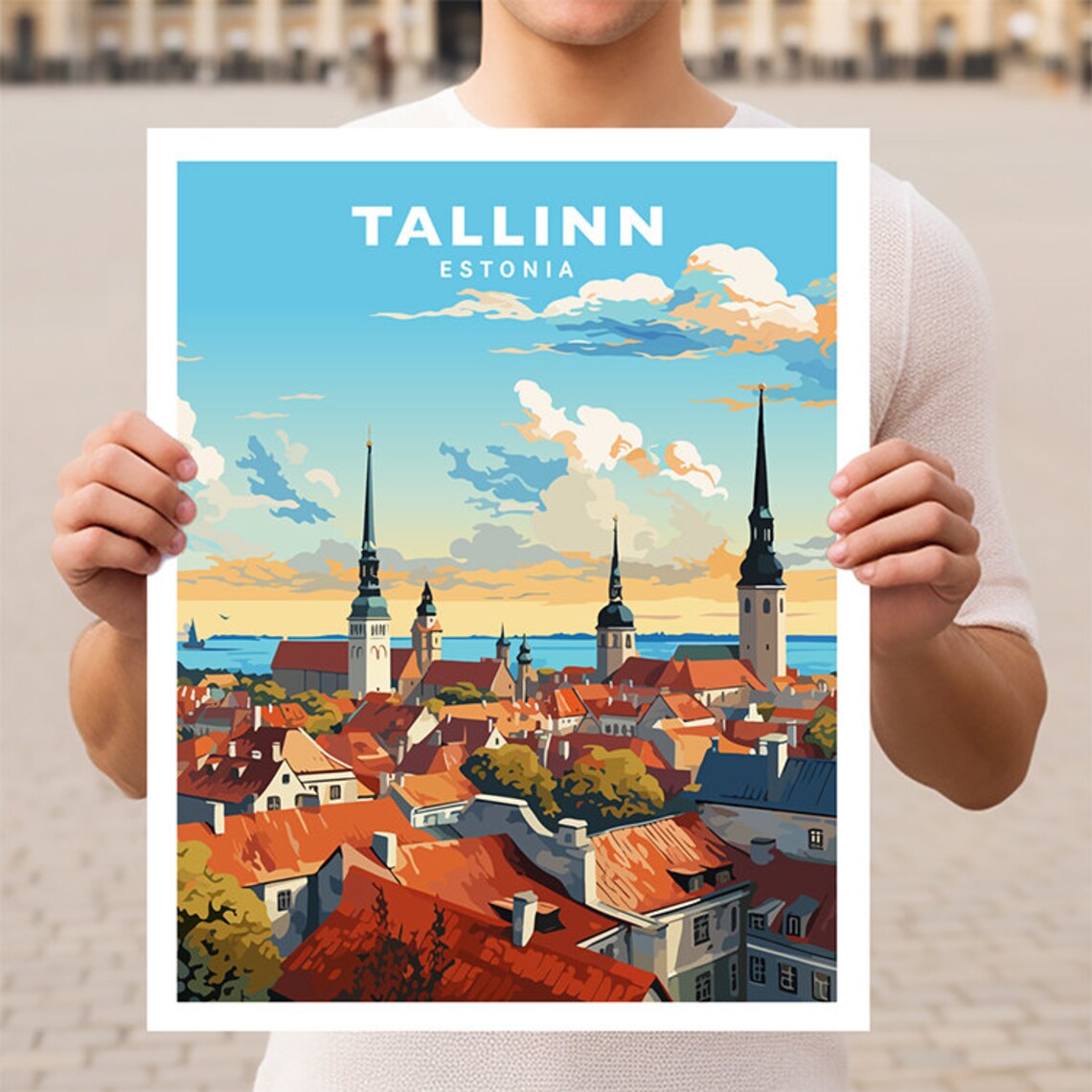 Tallinn Estonia Medieval Old Town Spires Sunset Travel Poster