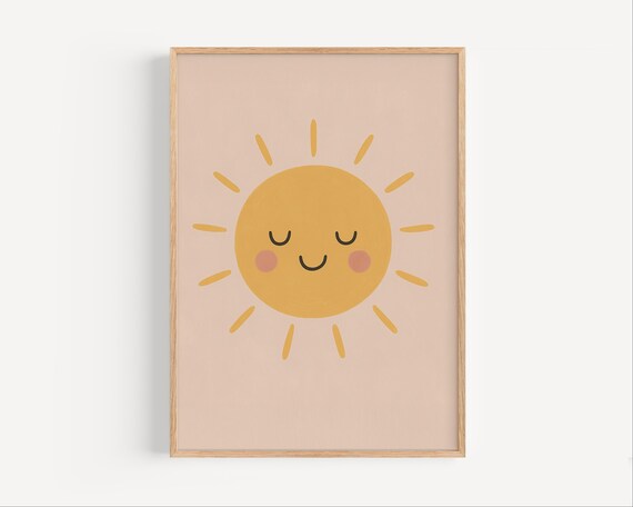 Smiling Sun Nursery Print Baby Room Sunshine Wall Art Kids Minimalist Neutral Poster Boho Decor Face