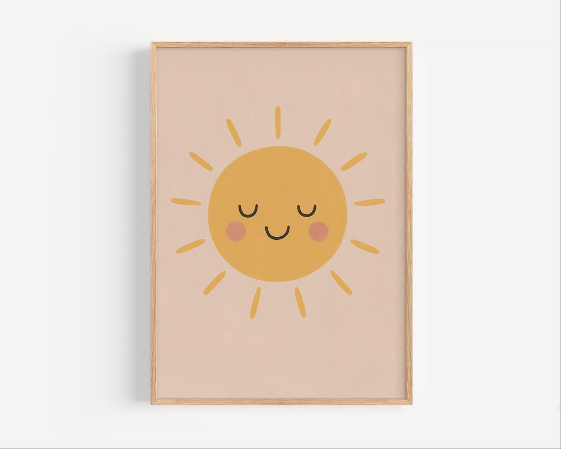 Smiling Sunshine Face With Blush Minimalist Nursery Baby Print