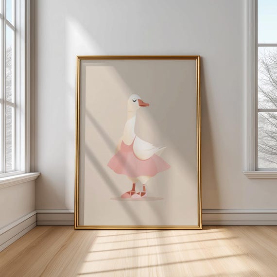 Cute Duck Wall Art In Pink Dress Minimalist Nursery Print Scandinavian Animal Poster For Kids Room Decor