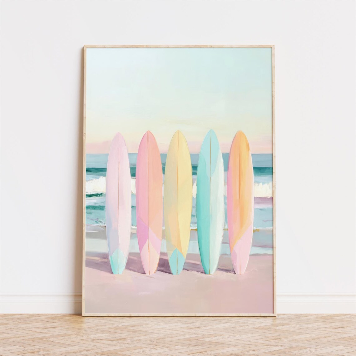 Pastel Surfboards Beach Sunset Coastal Summer Surf Shack Art Poster