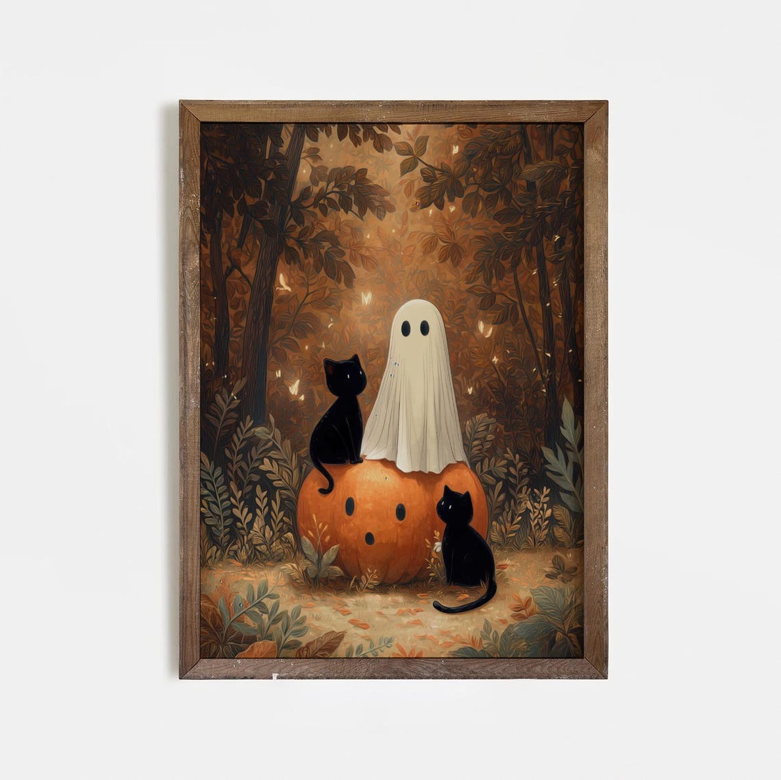 Cute With Black Cats Halloween Wall Art Pumpkin Forest Scene Cozy Autumn Print Spooky Yet Whimsical Fall Home Decor