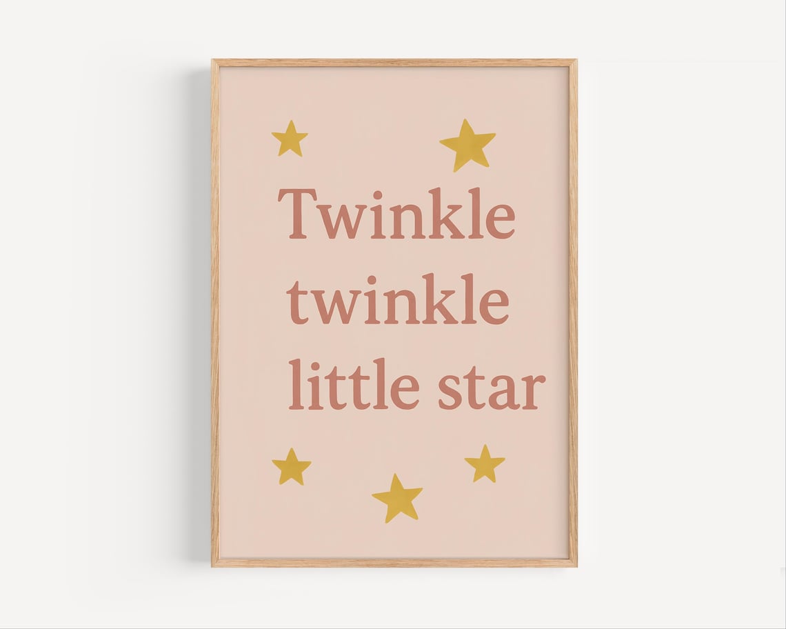 Twinkle Twinkle Little Star Pastel Nursery Quote with Gold Stars Poster