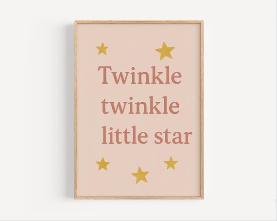 Twinkle Twinkle Little Star Pastel Nursery Quote with Gold Stars Poster
