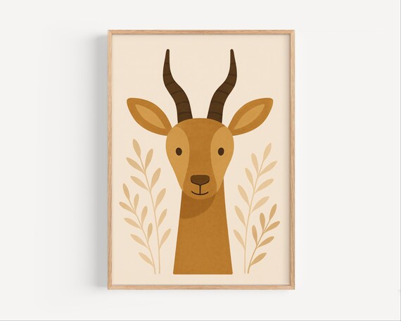 Cute Smiling Gazelle Face Minimalist Boho Nursery Animal Art Poster