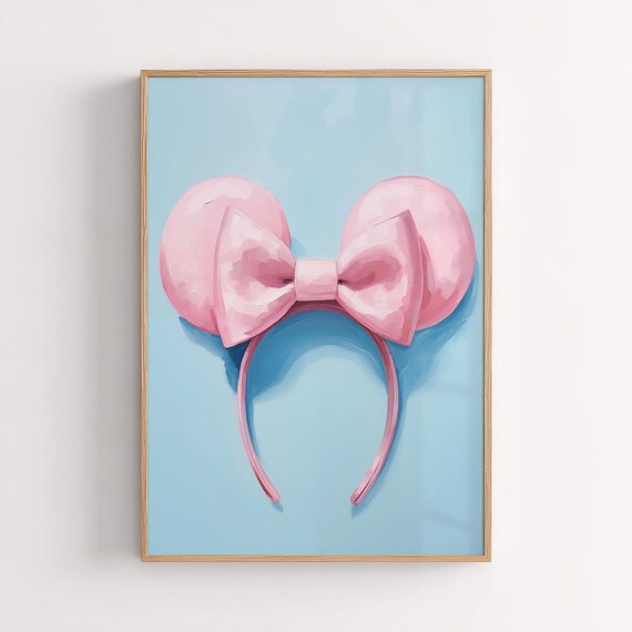 Pink Bow Mouse Ears Headband On Baby Blue Nursery Wall Poster