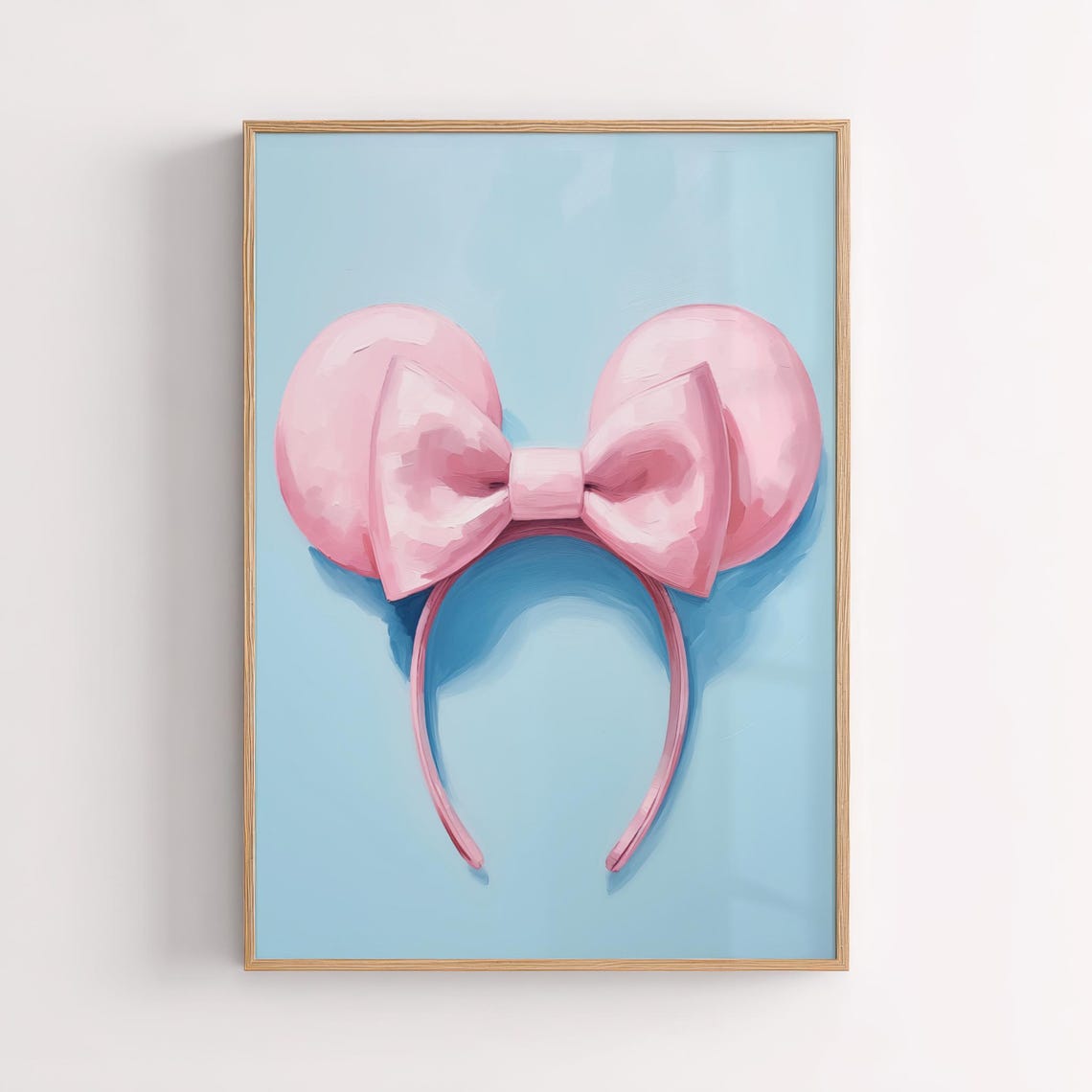 Pink Bow Mouse Ears Headband On Baby Blue Nursery Wall Poster