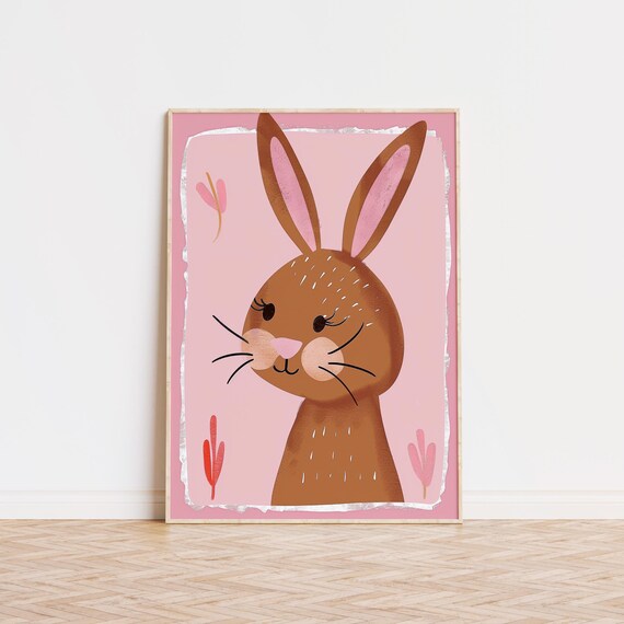 Pastel Bunny Poster Nursery Wall Art Kids Room Decor Illustration Baby Gift