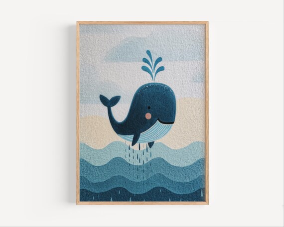 Whale Nursery Wall Art Ocean Animal For Kids Room Sea Theme Baby Decor Poster
