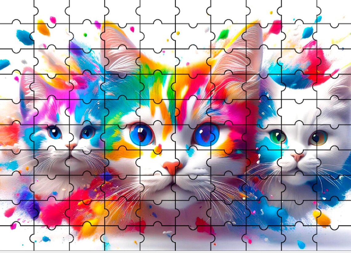 Three Cats With Rainbow Paint Splashes Horizontal Art Poster - Image 2