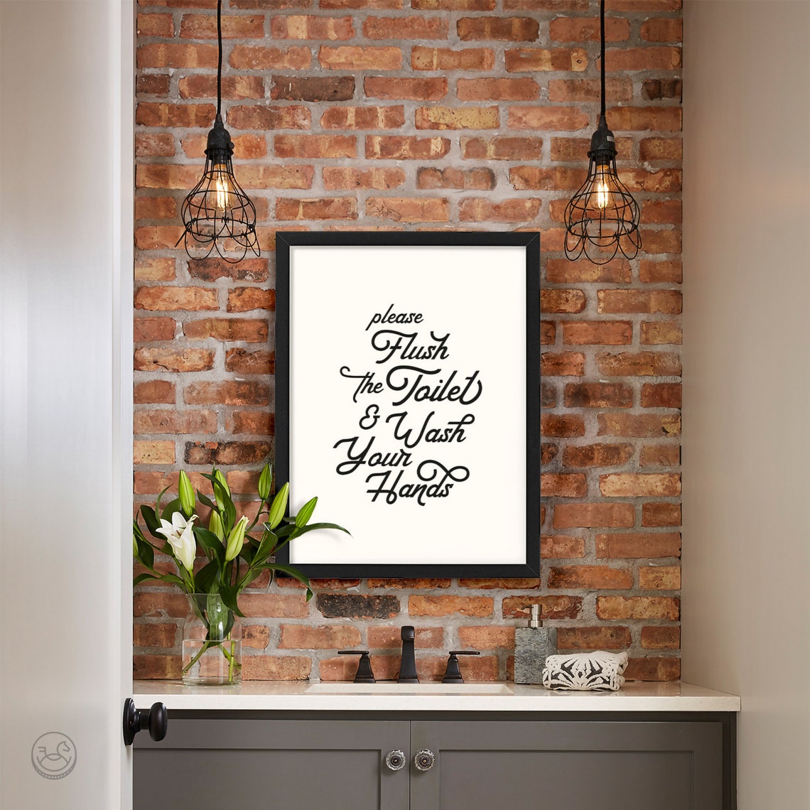 Please Flush the Toilet and Wash Your Hands Script Typography Poster - Image 3