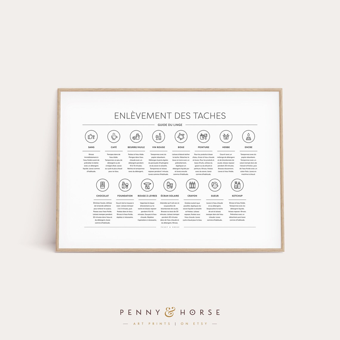 Enlevement des Taches Guide du Linge Francais Stain Remover Poster