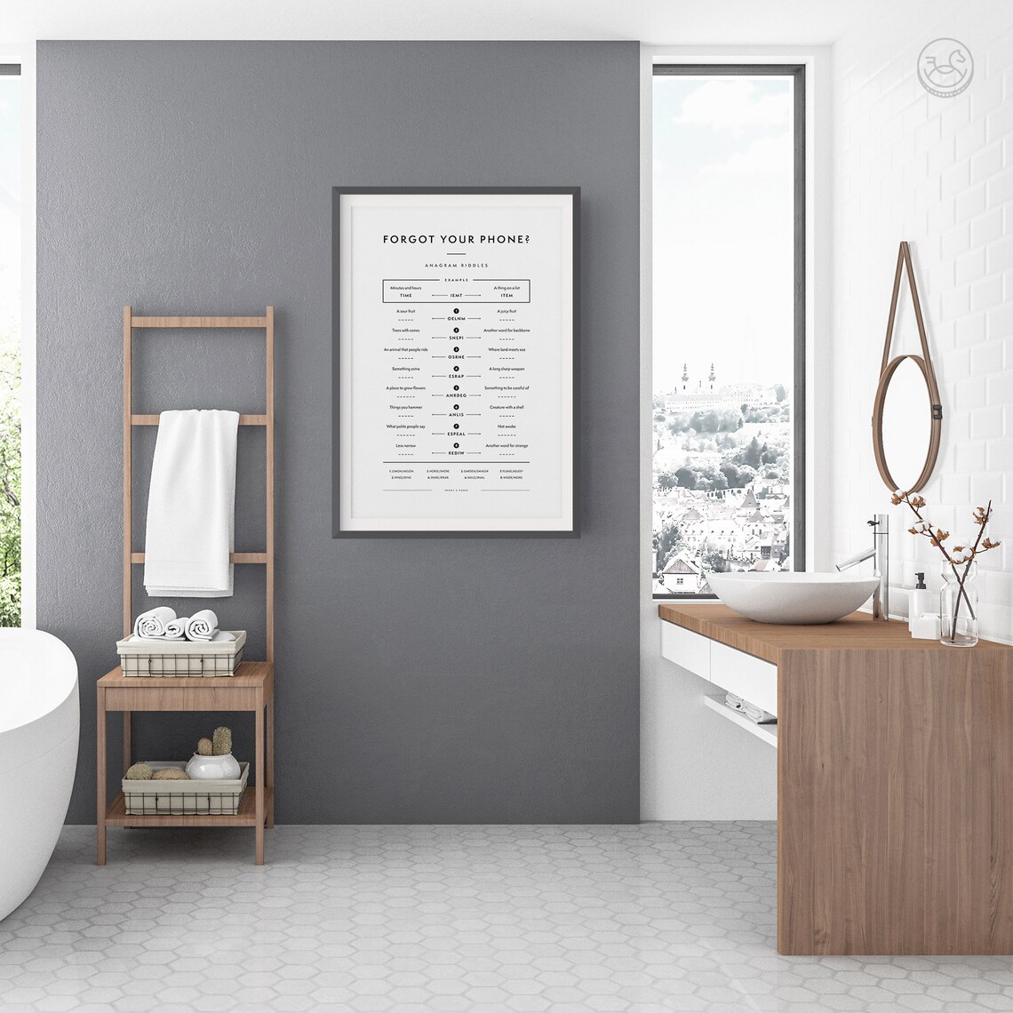 Forgot Your Phone Bathroom Word Search Anagram Riddles Print Set - Image 3