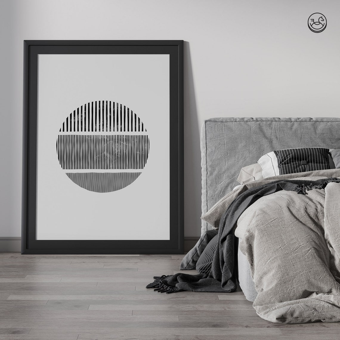 Black and White Striped Circle Minimalist Abstract Art Poster - Image 3
