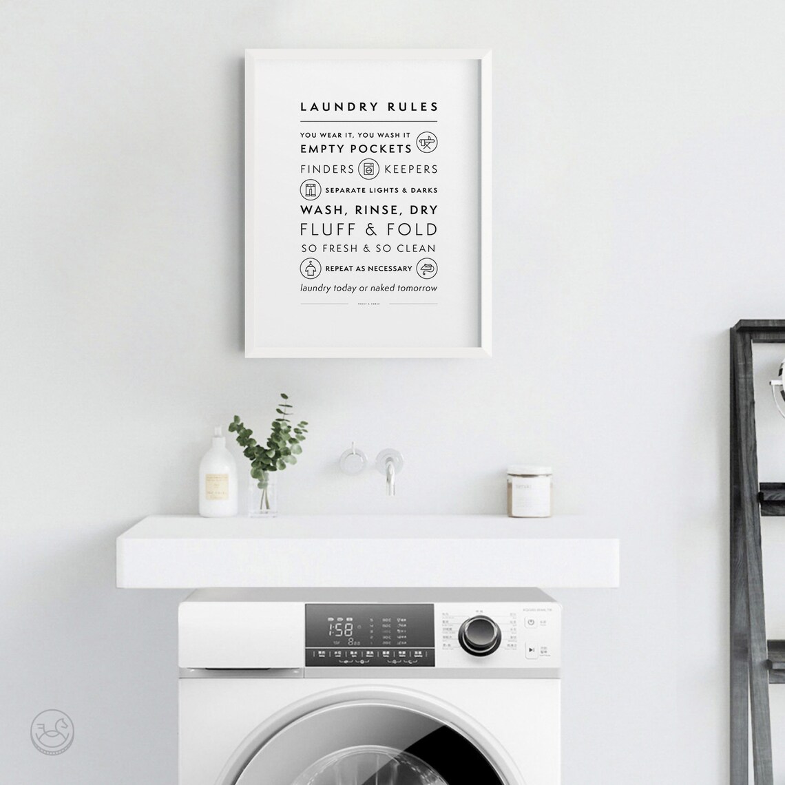 Laundry Rules Laundry Room Sign Art Print - Image 3