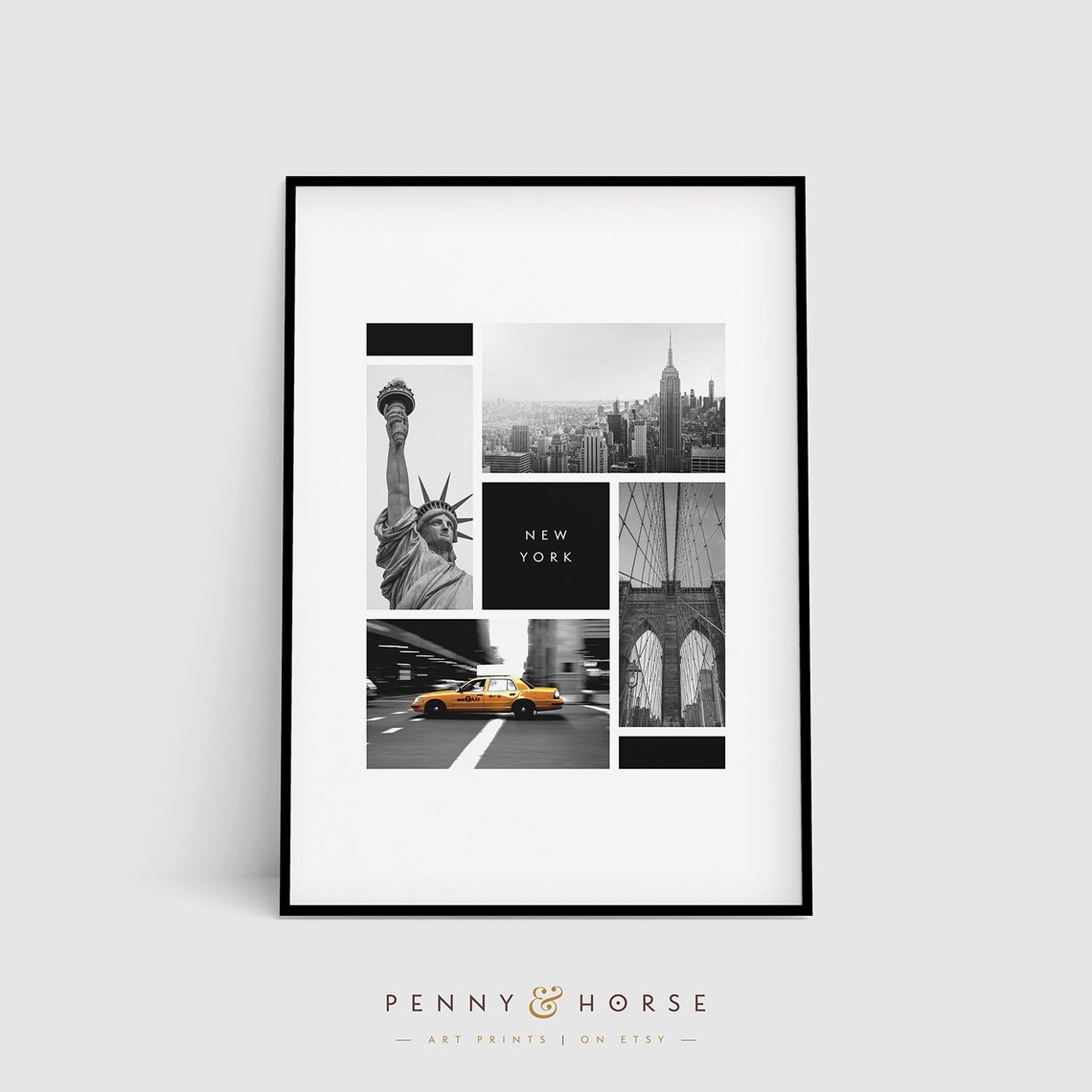 New York City Collage Empire State Taxi Brooklyn Bridge Poster
