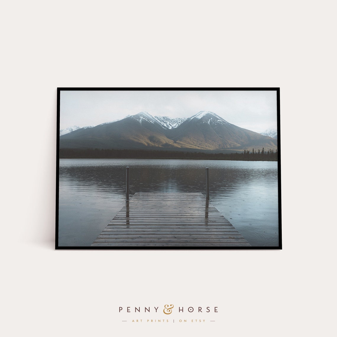 Mountain Lake Dock Rainy Day Photography Poster Serene Landscape Decor - Image 4