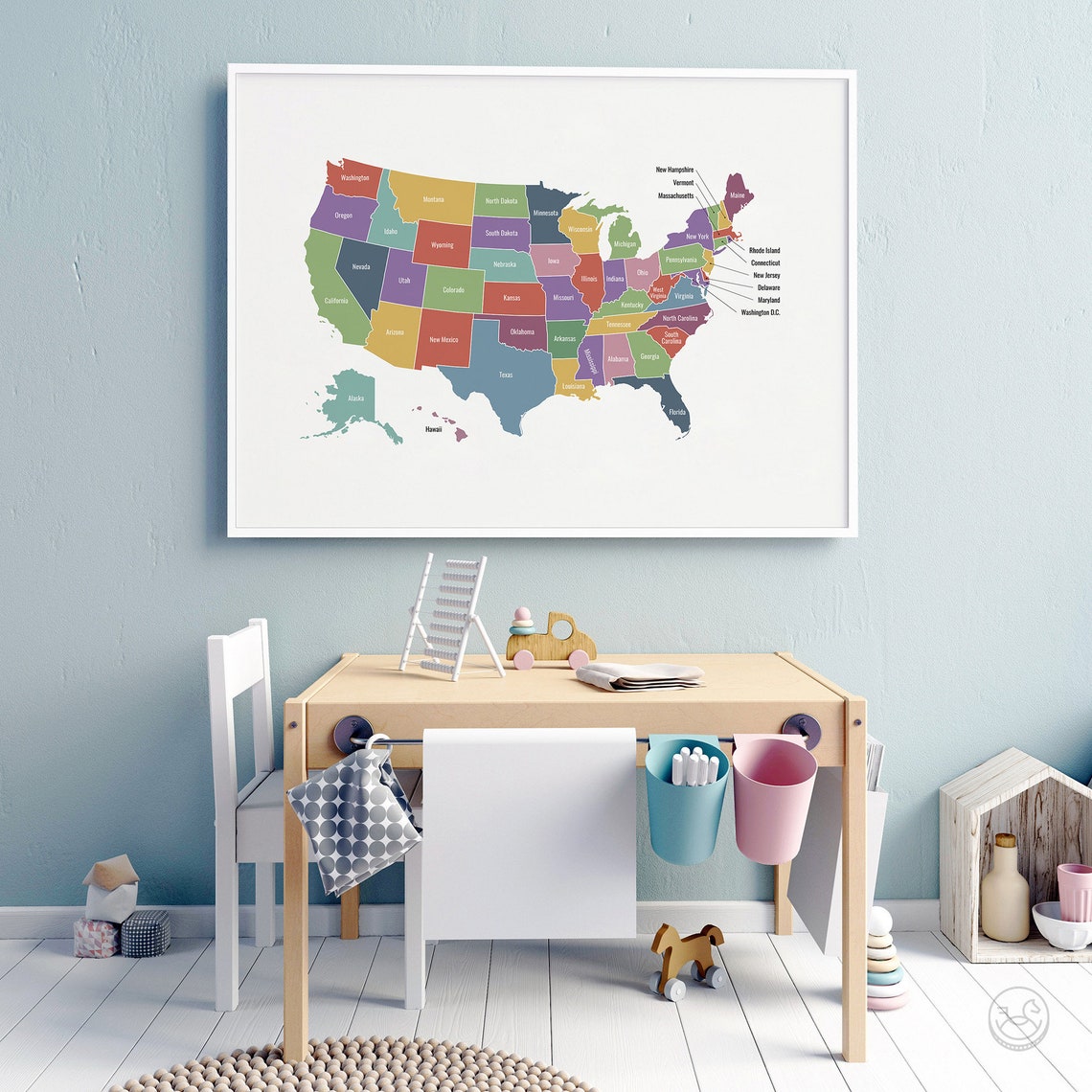 Colorful United States Map with State Labels Classroom Poster - Image 3
