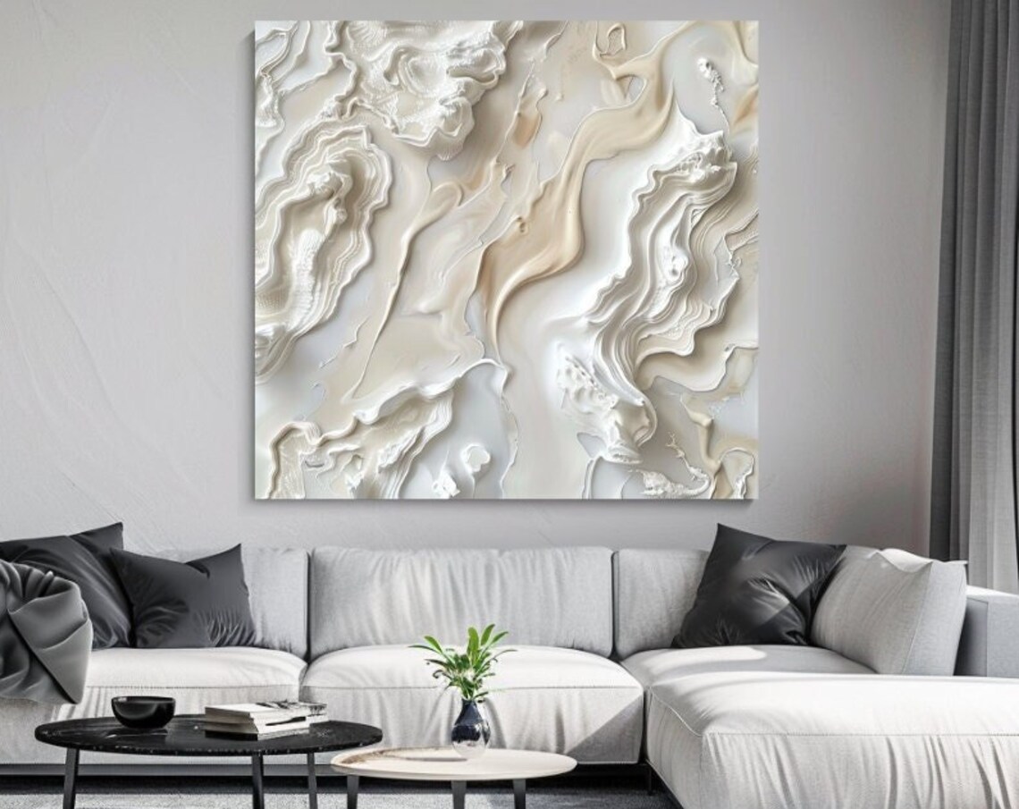 Cream White Abstract Painting Design Art Print