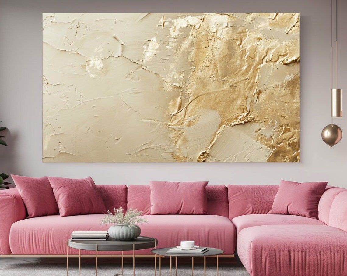 Cream Gold Textured Plaster Abstract Impasto Luxury Art Wall Poster